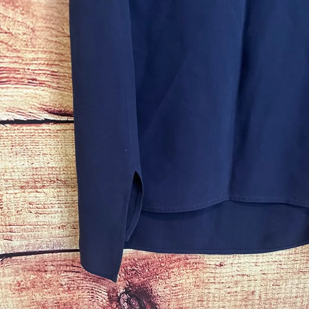 Eileen Fisher Silk Georgette Tank Top Medium Crepe Bateau Neck Blue Blouse Shirt